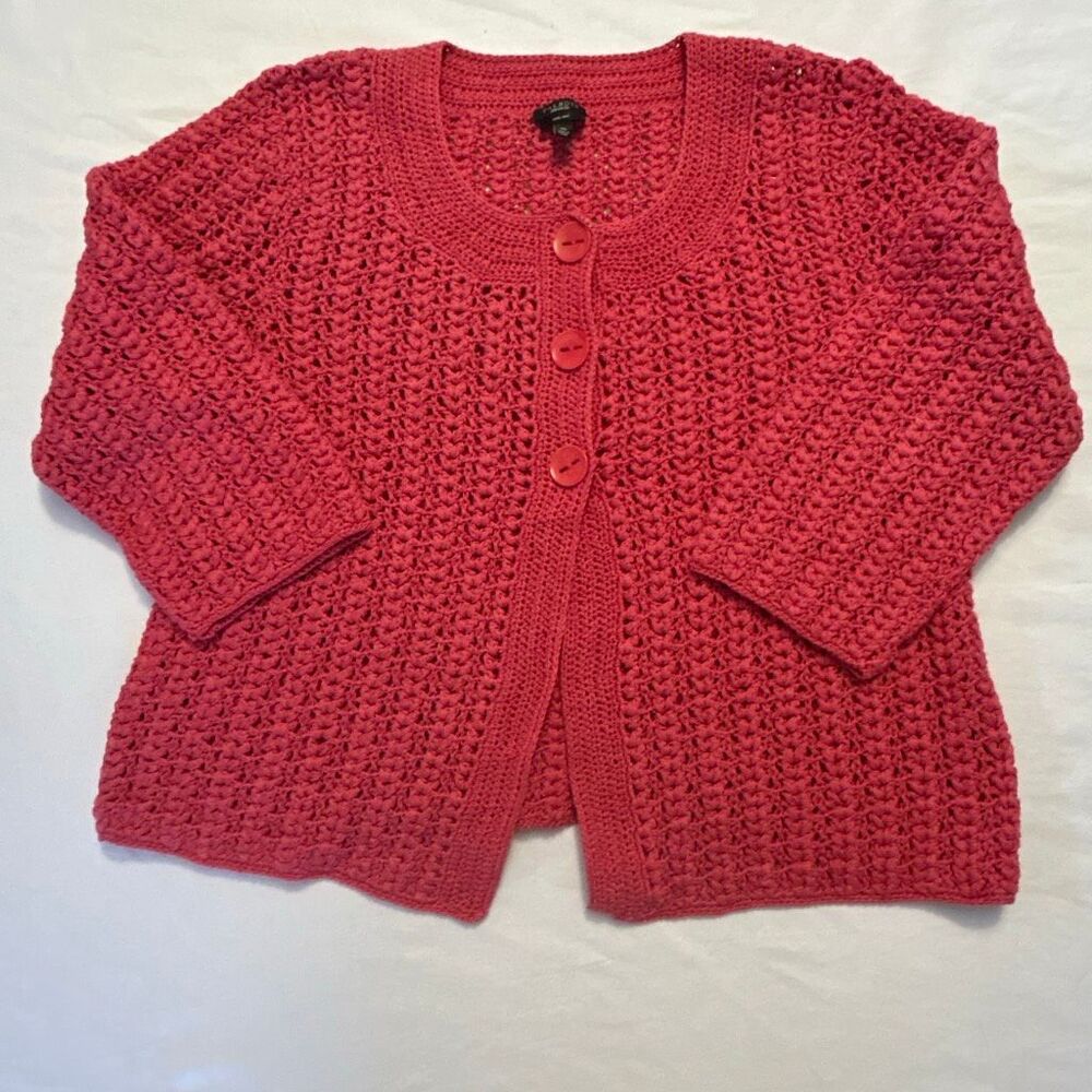 Talbots Cardigan Sweater XL | Coral Pink Chunky Knit | Button Front | Classic